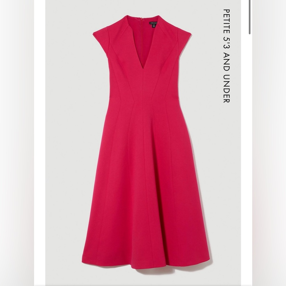 NWT KAREN MILLEN Petite Structured Crepe Seam Detail Full Skirt Midi Dress